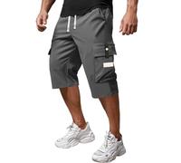 Herren Cargoshorts aus Polyesterstoff, mit Taschen, Cargo-Design, geradem Schnitt, komfortable Passform, mit alltaglichem Reisecharakter, Fuer Outdoor, Reise und Freizeit, Grigio, 3XL