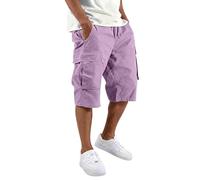 Herren Cargoshorts aus Polyesterstoff, mit Taschen, Cargo-Design, geradem Schnitt, komfortable Passform, mit dezentem Basislook, Fuer Sommer, Alltag und Urlaub bei aktivem Formdetail, Viola, S