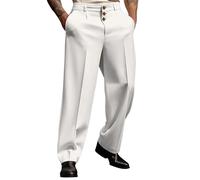 Herren Hose aus Polyesterstoff, mit geradem Schnitt, Printmotiv, einfarbigem Look, komfortable Passform, mit alltaglichem Alltagsnutzen, Fuer Alltag, Reise und Freizeit ALS saisonale Auswahl, bianco