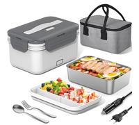Herrfilk Contenitore per il pranzo elettrico da 100 W, 3 in 1, 12/24/230 V, con posate e sacchetto isolato, a prova di perdite, grande contenitore da 1,8 l, con scomparti per auto, camion, ufficio