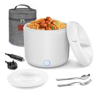 Herrfilk Scatola termica per il pranzo da 100 W, con borsa termica per il pranzo isolata, cucchiaio e forchetta, con 230 V per casa/ufficio e cavi per auto/camion da 12 V 24 V, regali per papà