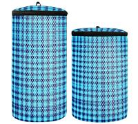 Herringbone Houndstooth Checked Royal Blue Turquoise Leaves Shoe Wash Bag Sneakers Borsa Lavatrice Set di 2 Sacchetti Lavatrice Scarpe Lavatrice Borsa, Herringbone Pied de poule a quadretti blu reale
