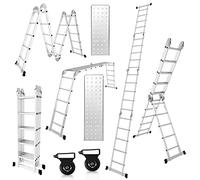 Herrselsam Scala multiuso 4 x 5, 7 in 1, 582 cm, in alluminio, pieghevole, con 2 piattaforme e ruote, portata massima 150 kg, scala multifunzione, 20 pioli (DY8973-M-1x)