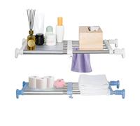 Hershii, scaffale in tensione con aste estensibili in metallo, fai da te, per organizzare, dividere e separare, per armadio, credenza della cucina e bagno, Ivory+blue, 40-60cm/15.74-23.62inches