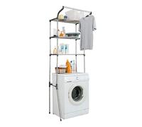 Hershii Scaffale per lavanderia a 3 ripiani da posizionare sopra la toilette lavatrice portaoggetti per il bagno organizer verticale per risparmiare spazio scaffale con asta per appendere vestiti