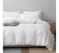 Herside Biancheria da letto in stile boho, 240 x 220 cm, 2 strati, colore bianco, con volant, design morbido in microfibra, 2 federe da 80 x 80 cm (bianco, 240 x 220 cm)