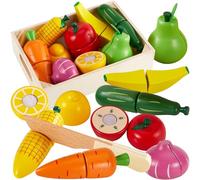 HERSITY Frutta e Verdura Giocattolo Legno Set di Cibo, Gioco Cucina Bambina Giochi Taglio Bambini, Giocattolo Educativo Regalo Compleanno per Bambini Ragazze Ragazzi 3 4 5 Anni