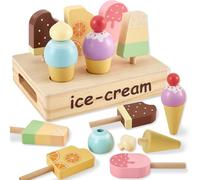 HERSITY Gelateria Bambini in Legno, Giocattoli Gelato Cibo Bambini Negozio di Giocattoli, Giochi Accessori Cucina Gioco di Ruolo per Bambina 3 4 5 Anni