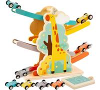 HERSITY Pista per Auto in Legno con 4 Mini Auto Giocattolo, Giochi in Legno per Bambini ha Motivi di Animali, Regalo di Rampa Macchinine per Bambini Bambina 3 4 5 Anni