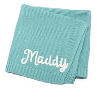 HERSTL Coperta Personalizzata In Maglia Di Cotone Fatta A Mano Personalizzata Con Nome Ricamato For Neonato, Neonata, Morbida Coperta For Baby Shower, Coperta For Passeggino Traspirante(Ice Green)