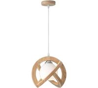 Hertl Illuminazione a sospensione con supporto in legno in stile giapponese vintage Lampadario a cerchio creativo Paralume in vetro bianco Lampada a sospensione Decorazione a LED for ristorante Lampad