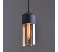 Hertl Lampada a Sospensione Industriale, Lampada a Sospensione Vintage da Fattoria con Paralume in Vetro Ambrato, Lampada a Sospensione Rustica Moderna Nera for Cucina Isola Sala da Pranzo Corridoio C