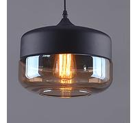 Hertl Lampada a Sospensione Industriale, Lampada a Sospensione Vintage da Fattoria con Paralume in Vetro Ambrato, Lampada a Sospensione Rustica Moderna Nera for Cucina Isola Sala da Pranzo Corridoio C