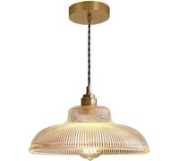 Hertl Lampada a sospensione vintage in ottone con paralume in vetro a strisce, lampada a sospensione industriale sul comodino, apparecchio di illuminazione E27, lampadario antico della fattoria, lampa