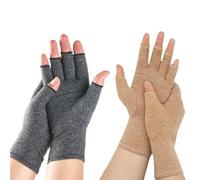 HERTL One Compress - Guanti in bambù per artrite, guanti a compressione premium One Compress, guanti a compressione senza dita (grigio + pelle, S)