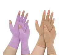 HERTL One Compress - Guanti in bambù per artrite, guanti a compressione premium One Compress, guanti a compressione senza dita (viola + pelle, S)