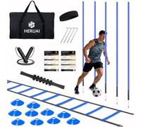 HERUAI Set di allenamento per calcio, scala di coordinazione, accessori per allenamento con scala regolabile da 6 m, 5 aste per slalom, 10 cappelli, corda per saltare, set da allenamento