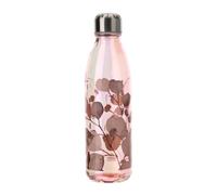Hervit Bottiglia in Vetro Iridescente con Decori Botanic e Tappo a Vite in Metallo - Contenitore Bevande Borraccia Acqua Trasparente - 650ml - Ø7x25cm (Rosa)