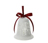 Hervit Campana Porcellana Traforata Bianca Biscuit con Natività, Nastro di Raso Rosso e Scatola Regalo - 3 Dimensioni 3 Lavorazioni - Decorazione Albero Natale Addobbi Natalizi - Regalo Natale - 12cm