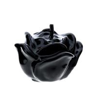 Hervit Candela a Forma di Rosa Laccata Nera - Scatola Regaolo con Nastro Organza Nero - 4 Dimensioni e 7 Colori - Candela di Cera a Fiore Elegante Segnaposto Segna Posto Festa a Tema - Ø6x5cm