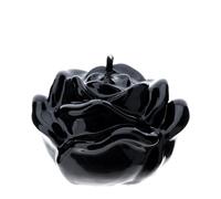 Hervit Candela a Forma di Rosa Laccata Nera - Scatola Regaolo con Nastro Organza Nero - 4 Dimensioni e 7 Colori - Candela di Cera a Fiore Elegante Segnaposto Feste a Tema Segna Posto Chic - Ø10x7cm