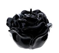 Hervit Candela a Forma di Rosa Laccata Nera - Scatola Regaolo con Nastro Organza Nero - 4 Dimensioni e 7 Colori - Candela di Cera a Fiore Elegante Segnaposto Feste a Tema Segna Posto Chic - Ø12x8cm