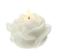 Hervit Candela LED a Forma di Rosa Laccata Bianca Finta Fiamma Oscillante - Scatola Regalo - 2 Colori - Candela di Cera a Fiore Illuminazione Rilassante Senza Filo - Batterie Non Incluse - Ø12x8cm