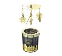Hervit Candela Profumata Caramello Salato Bicchiere Vetro Nero con Giostrina in Metallo Girevole e Scatola Regalo - Giostra con Candela Profumo di Natale per Atmosfera o Regalo Natale - 7x8cm 150g