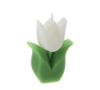 Hervit Candela Tulipano Bianco - Scatola Regalo con Nastro Organza Bianco - 4 Colori - Candela di Cera, Candele a Fiore, Segnaposto Elegante, Candele Decorative - 6x3x8,5cm