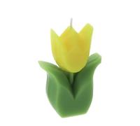 Hervit Candela Tulipano Giallo - Scatola Regalo con Nastro Organza Giallo - 4 Colori - Candela di Cera, Candela a Fiore, Segnaposto Elegante, Candele Decorative - 6x3x8,5cm