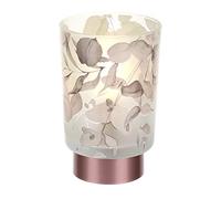 Hervit Lampada da Tavolo in Vetro con Decoro Floreale Botanic Senza Fili - Lampada da Scrivania - Punto luce comodino abat-jour di Design Funzionamento a Batterie - Ø10x15cm (Rosa)