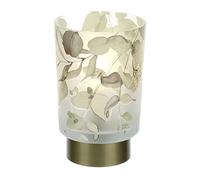 Hervit Lampada da Tavolo in Vetro con Decoro Floreale Botanic Senza Fili - Lampada da Scrivania - Punto luce comodino abat-jour di Design Funzionamento a Batterie - Ø10x15cm (Giallo)