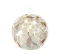 Hervit Lampada LED Mela in Vetro Trasparente con Pois Bianchi e Oro con Scatola Regalo - Decorazione Arredo Casa - Luce da Tavola - Luce da Comodino Ricaricabile Senza Fili - Regalo Natale 16x17cm