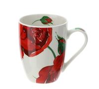 Hervit Mug Bianca Baccarat in Porcellana con Rose Rosse e Scatola Regalo - Tazza in Porcellana New Bone China - Design Elegante con Rose - Regalo Natale Bomboniera Laurea Compleanno - 340ml Ø8x10,5cm