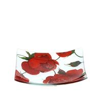 Hervit Piattino Svuotatasche in Vetro Frozen Bianco con Rose Rosse Baccarat Scatola Regalo 2 Misure 2 Colori - Svuota Tasche Porta Oggetti Arredo - Bomboniera Laurea Matrimonio Compleanno - 15x15cm