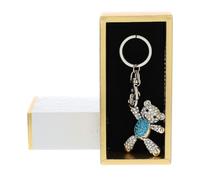 Hervit Portachiavi Gioiello Orsetto Base in Argento e Strass Blu con Scatola Regalo - 3 Colori 4 Forme - Bomboniera Nascita e Battesimo Bambino - Baby Shower - Gender Reveal Party - 5x13cm