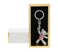 Hervit Portachiavi Gioiello Orsetto Base in Argento e Strass Rosa con Scatola Regalo - 3 Colori 4 Forme - Bomboniera Nascita e Battesimo Bambina - Baby Shower - Gender Reveal Party - 5x13cm