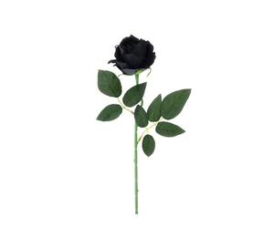 Hervit Rosa Baccarat in Velluto Nero con Foglioline e Stelo Verde - 2 Dimensioni 3 Colori - Rosa Bianca Gambo e Foglie Verde - Arredo Design Decorazione Fiore Finto - Ø7x50cm