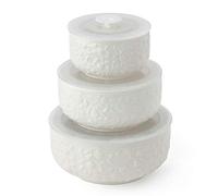 Hervit Set 3 Contenitori in Porcellana con Roselline e Coperchio Salva Freschezza - Contenitori Cibo da Freezer e Frigo - Barattoli Porta alimenti - Differenti Misure - Scatola Regalo - cod.28000