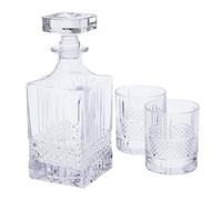 Hervit Set Dallas Bottiglia in Vetro con 2 Bicchieri per Brandy, Scotch, Whisky - Bottiglia Alcolici e Spiriti Caraffa per Liquori Decanter per Cognac Angolo Bar - Set Regalo per Amante Distillati