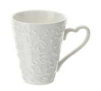 HERVIT Set due tazze mug in porcellana bianca con decoro floreale Romance