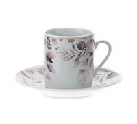HERVIT Set due tazzine caffè con piattino rosa in porcellana Botanic Ø9x5 cm