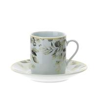 Hervit Set Due tazzine caffè Giallo con piattino in Porcellana Botanic Ø9x5 cm