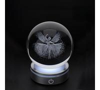 Hervit Sfera Crystal Planet 3D Ballerina, Base Girevole con Luce LED RGB Cavo USB e Scatola Regalo - Sfera Cristallo, Fatina, Fata, Luce Notturna per Bambini, Luce Comodino, Danza - Ø6cm
