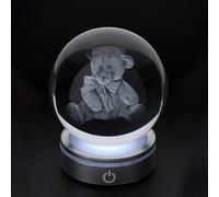 Hervit Sfera Crystal Planet 3D Orsetto, Base con Luce LED RGB Cavo USB e Scatola Regalo - Sfera Cristallo, Orso, Teddy Bear, Luce Notturna per Bambini, Luce Comodino, Bomboniera - Ø8cm