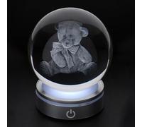 Hervit Sfera Crystal Planet 3D Orsetto, Base con Luce LED RGB Cavo USB e Scatola Regalo - Sfera Cristallo, Orso, Teddy Bear, Luce Notturna per Bambini, Luce Comodino, Bomboniera - Ø10cm