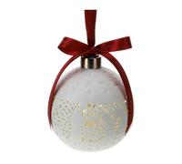 Hervit Sfera Porcellana Traforata Bianca Biscuit con Natività, Luce Led, Nastro di Raso Rosso con Scatola Regalo - 2 Lavorazioni - Decorazione Albero Natale Addobbi Natalizi - Regalo Natale - Ø10cm