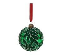 Hervit Sfera Verde Vetro Soffiato Trasparente con Foglie in Velluto con Glitter Oro - Scatola Regalo - 2 Dimensioni 2 Colori - Palla Addobbo Albero Natale - Decorazione Natalizia - Ø10cm