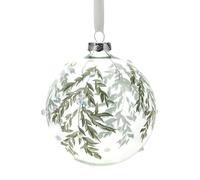 Hervit Sfera Vetro Soffiato Trasparente con Foglioline Verdi e Strass Bianchi Iride - Scatola Regalo - 2 Fantasie 2 Dimensioni - Palla Addobbo Albero Natale - Regalo Decorazione Natalizia - Ø10cm