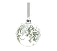 Hervit Sfera Vetro Soffiato Trasparente con Foglioline Verdi e Strass Bianchi Iride - Scatola Regalo - 2 Fantasie 2 Dimensioni - Palla Addobbo Albero Natale - Regalo Decorazione Natalizia - Ø8cm
